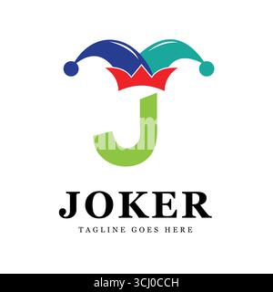 Colorful Joker Letter J Logo Design with Jester Hat for Entertainment and Casino Branding Stock Vector