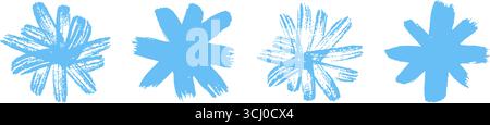Collection of pastel blue snowflakes. Drawn in squiggle marker, chalk, charcoal and crayon for frozen, waxy. Christmas crystal look. Cute child Stock Vector