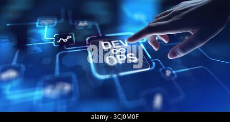 DevOps Development and Operations Integration for Efficient Delivery, projection on a virtual screen, Business and Technology Concept. Stock Photo