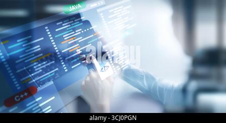 Software Development and Programming Languages Displayed on a Virtual Coding Interface. Stock Photo