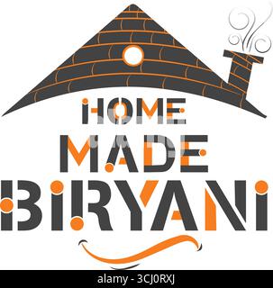 Homemade biryani vector illustration logo with kitchen illustration transparent Stock Vector
