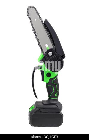 Generic compact cordless chain saw, isolated on white background Stock Photo