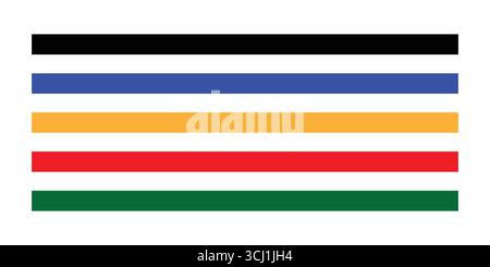 Straight line horizontal colored stripes series in black, blue, orange, red and green. Stock Vector