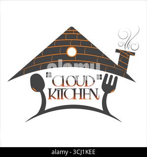 Cloud kitchen text logo, cloud kitchen text kitchen symbol creative typography , vector the cloud kitchen Stock Vector