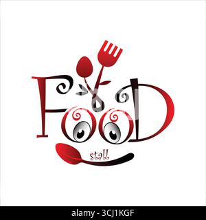 Food stall creative text PNG food funny cartoon text effect vector, Stock Vector