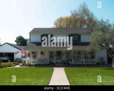 White wood frame traditional American home, Los Olivos, California. Stock Photo