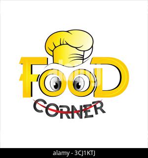 Food corner cartoon yellow text png vector food text chef cap creative typography Stock Vector