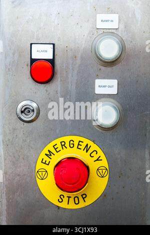 Electric box with buttons to control the ferry ramp. Stock Photo
