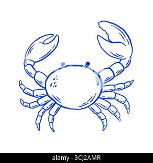 Hand drawn crab vector illustration. Doodle seafood isolated on white background. La dolce vita Italy retro style Stock Vector