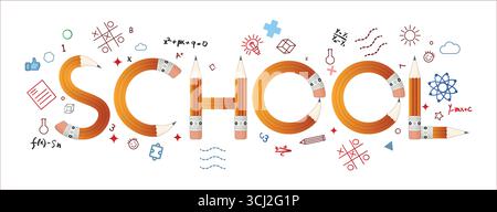 School text effect school text png School pencil effect typography English Stock Vector