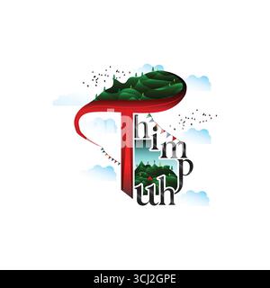 Thimphu creative text png Thimphu the hidden gem of Bhutan vector and illustration Stock Vector