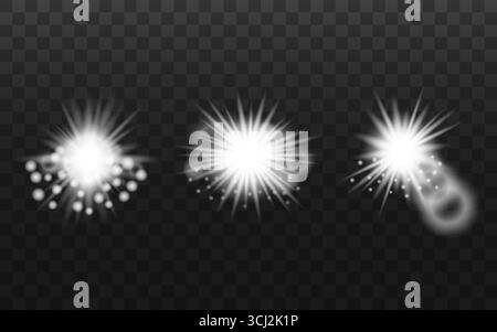 Glowing Starburst Light Effects on Transparent Background with Bokeh Elements. Stock Vector