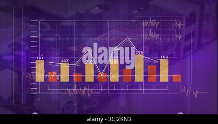Displaying labeled bar chart and waveform traces on glazed glass with ...