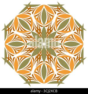 Autumn mandala vector illustration. Seasonal pattern in autumnal colors. Ornamental round pattern. Folklore ornament with leaves and lines. Ethnic dec Stock Vector