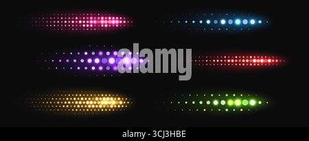 Colorful halftone shapes, glowing dynamic elements made from sparkling dots. Stock Vector
