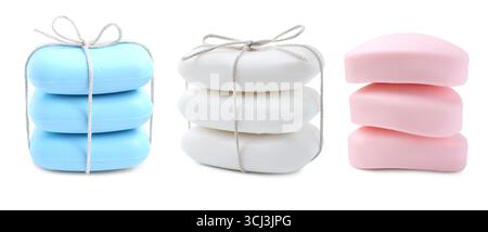 Different soap bars isolated on white, set Stock Photo