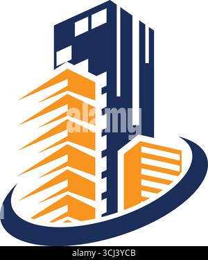 vector abstract line art house logo , lite blue ,yellow collar and building logo Stock Vector