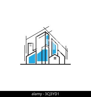 vector abstract line art house and building logo Stock Vector