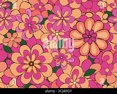 A vibrant and charming hand-drawn floral seamless pattern suitable for fabric prints, textile textures, wallpapers, wrapping paper, and other digital Stock Vector