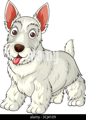 Cheerful white Scottish Terrier dog vector with fluffy fur, big ears, and playful expression. Stock Vector
