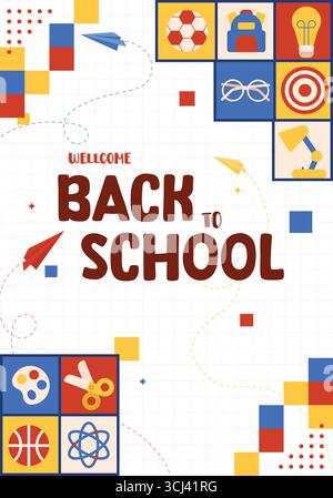 Back to school playful image featuring fun educational symbols. Vector illustration Stock Vector