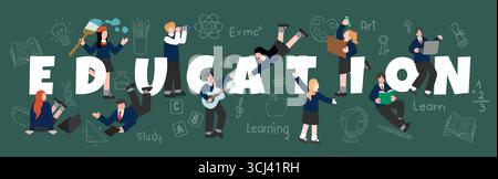 Education theme showcasing diverse learning activities. Vector illustration Stock Vector