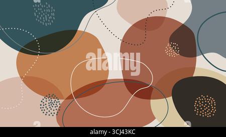 organic abstract background in earthy tones with hand drawn shapes delicate lines and dotted textures overlapping forms create modern illustration for Stock Vector