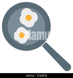 Fried egg made from two eggs. Breakfast in a frying pan. Flat vector illustration isolated on white background. Stock Vector