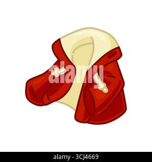 Cartoon Red Autumn Coat Illustration. Warm red coat with beige lining drawn in flat cartoon style. Colorful illustration on plain background. Stock Vector