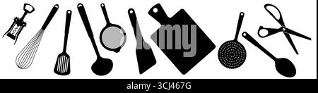 Kitchen tools black silhouette. Flat vector illustration isolated on white Stock Vector