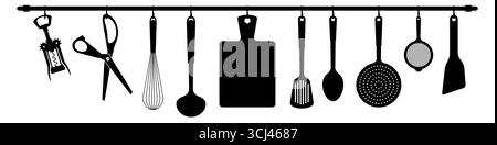 Kitchen rail with tools. Flat vector illustration isolated on white Stock Vector