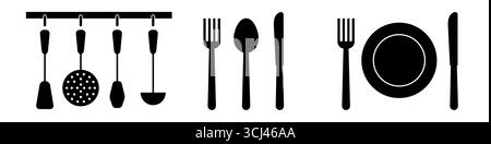 Kitchen and cutlery. Spatula, colander, ladle. Flat vector illustration isolated on white Stock Vector