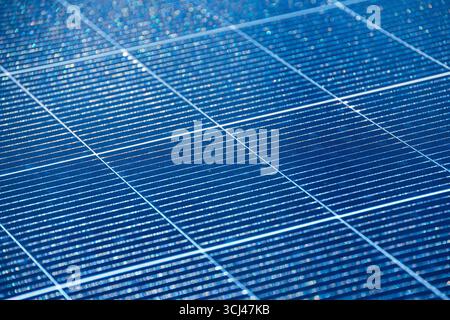 Solar cell or Solar Panel Modern technology for energy revolution, Alternative power source to saving environment, Photovoltaic module blue color tone Stock Photo