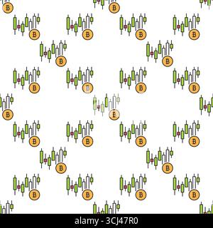 Bitcoin Candlestick Chart vector BTC Investment concept colored seamless pattern Stock Vector