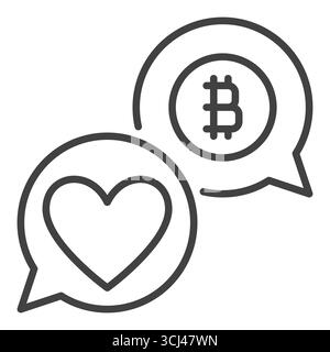 Bitcoin with Heart in Speech Bubbles vector BTC Investment concept outline icon or symbol Stock Vector