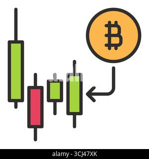 BTC with arrow and Candlestick Chart vector Bitcoin Investment concept colored icon or sign Stock Vector