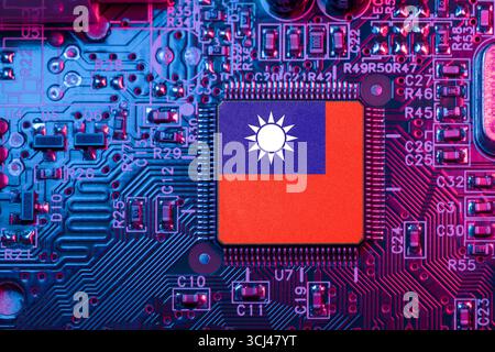 Japan on Computer Chip for Japanese Chip War Concept. Country chipmakers, Microchip market share on Motherboard chip manufacturer and supply chain. Stock Photo