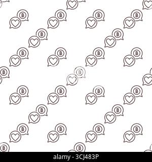 Bitcoin with Heart in Speech Bubbles vector BTC Investment concept outline seamless pattern Stock Vector