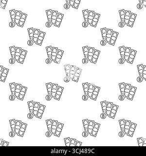 Cash with Bitcoin sign vector BTC Investment concept seamless pattern in outline style Stock Vector