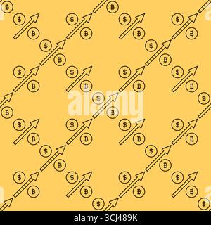 Dollar and BTC with Arrow vector Bitcoin Investment concept outline seamless pattern Stock Vector