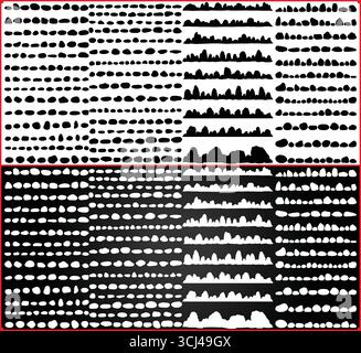 Big collection of rock silhouettes in various style on a black and white Stock Vector