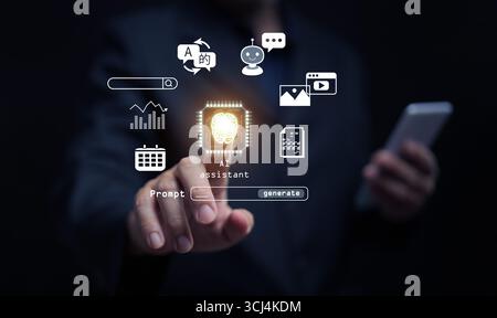 AI assistant agent interface with human interaction, representing smart technology, automation, and personalized AI solutions designed to enhance ever Stock Photo