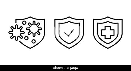 Immune guard. Antimicrobial resistant badges. Coronavirus protection shield. Antibacterial protection or immune system icons set. Antibacterial and an Stock Vector