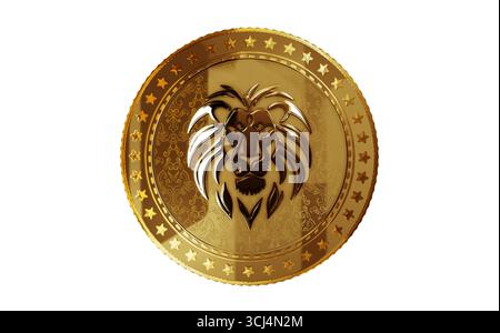 Lion symbol isolated gold coin on green screen background. Abstract concept 3d illustration. Stock Photo