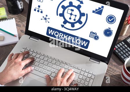 Workflow concept shown on a laptop screen Stock Photo