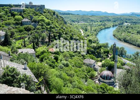 Aerial view of Pocitelj in Bosnia and Herzegovina. Stock Photo