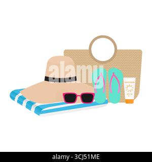 Summer Items Accessories for Vacation. Vector Illustration Isolated on White Background. Stock Vector