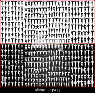 Bodybuilder Silhouettes Collection in Various Styles on Black and White Backgrounds Stock Vector