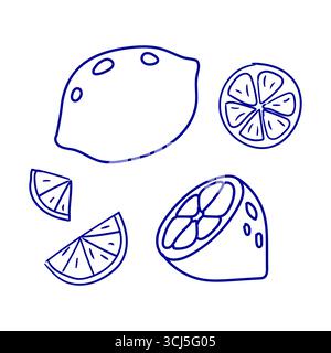 Two whole lemons and multiple lime slices are illustrated in a simplified, colorful style. Their fresh appearance adds a cheerful touch to any design Stock Vector