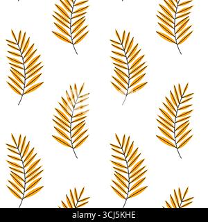 This vibrant design features a repeating pattern of golden leaves set against a clean white background, perfect for use in textiles, wallpapers, or di Stock Vector